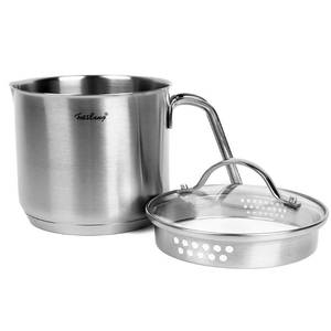 lot 13401 image: QUIENKITCH 1.5 Quart Stainless Steel Saucepan with Pour Spout & Glass Lid