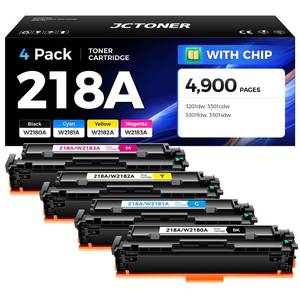 lot 13410 image: 218A Toner Cartridge Set (with chip 4-Pack) Replacement for HP 218A W2180A W2181A W2182A W2183A 218X W2180X Compatible with HP Color LaserJet Pro MFP 3301cdw 3301fdw 3301sdw 3201dw Printer Ink Black