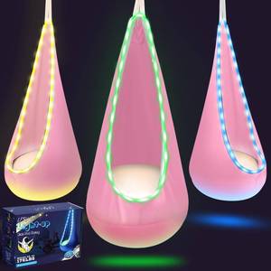 lot 13438 image: LFSMVT Light Up Kids Pod Swing Seat, Upgraded Kids Hanging Hammock Swing with LED Lights, Cotton Sensory Pod Swing Chair with Inflatable Pillow, Pod Swing for Kids Indoor & Outdoor (Light Pink)