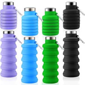lot 13441 image: Lallisa 4 Pcs Collapsible Water Bottles 17 oz Reusable Silicone Foldable Travel Water Bottle Portable Leak Proof Sports Water Bottles for Gym Camping Hiking (Blue, Purple, Gray, Green)