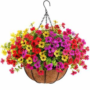 lot 13442 image: Artificial Hanging Basket, 12 Pcs Mixed Color Mums UV Resistant Outdoor