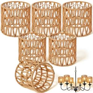 lot 13446 image: VIHOSE 6 Packs Rattan Lamp Shade Small Wicker Pendant Light Shade 3 Pcs 4.7 and 3 Pcs 5.5 Woven Wicker Lampshades Replacement and Metal Frame, Bohemian Ceiling Hanging Light Shades for Wall