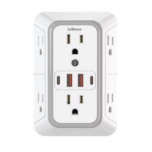 lot 14162 image: JcBlaon Outlet Extender Surge Protector - 6 Outlet Splitter with 4 USB Ports (2 USB C), Multiple Plug Expander Wall Charger, 3 Sided Multi Plug Wall Adapter Power Strip for Home Office Kitchen Travel