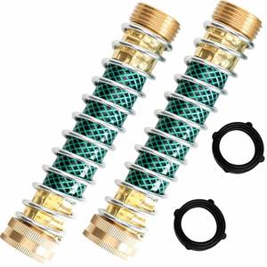 lot 14179 image: Hose Extension Adapter 2-Pack, 34 Solid Brass Garden Hose Kink Protector with Coil Spring, Flexible Faucet Connector for Leak-Free Watering, 2 Extra Rubber Washers