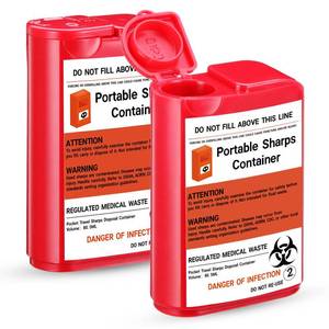 lot 14182 image: Baderke 2 Pack Pocket Travel Sharps Disposal Container Small 80 Ml, Red
