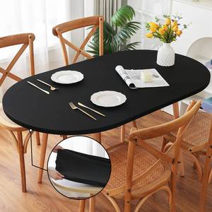 lot 14187 image: Limalred Fitted Spandex Oval Tablecloth, Soft Skin Friendly Non Pilling Breathable Fabric Table Cover with Elastic Band for Dining Gathering Party Banquet Decoration 48 x 72 Inch Black
