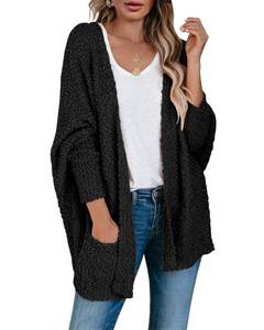 lot 14193 image: Saodimallsu Womens Chunky Popcorn Cardigan Oversized Open Front Boyfriend Batwing Long Sleeve Knit Sweaters Black Sz. Small