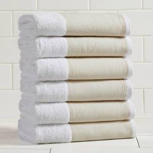 lot 14195 image: Great Bay Home White Bath Towel Set - Ultra-Soft 100% Cotton, Linen Like Border Design - 6 Hand Towels (28 x 16) - Absorbent, Quick-Dry, Lightweight Bathroom Towels