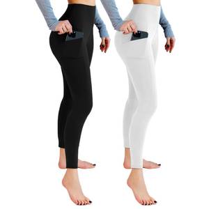 lot 14202 image: Leafigure 2-Pack High Waist Leggings with Pockets for Women BlackWhite LXL