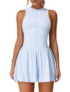 lot 14214 image: Womens Tennis Dress Zipper Yoga Athletic Dresses for Women Slim Fit A-line Hem Mini Golf Dresses with Built-in Bras & Shorts Sports Summer Active Exercise Workout Dress with Pockets Blue L