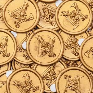 lot 14215 image: Nuvretk 25pcs Gold Wax Seal Stickers Letter N, Handmade Initial Alphabet Seals for Wedding Invitations, Envelopes & Cards(N)