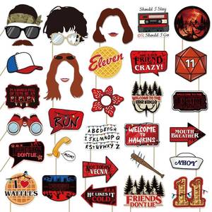 lot 14234 image: 34pcs Stranger Birthday Party Decorations Photo Booth Props Red and Black Welcome to The Other Side Adventure Style Birthday Party Supplies for Photography
