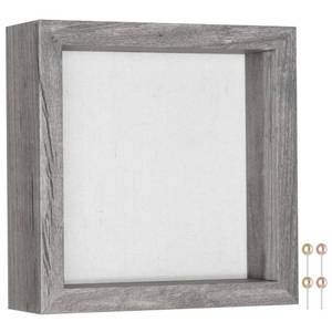 lot 14246 image: Califortree 5x5 Small Shadow Box Picture Frame with Soft Linen Back - Push Pins Included, Memory Shadow Box Display Case for Bouquet Awards Medals Wedding Photos and More, Gray