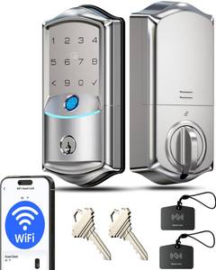 lot 14285 image: Veise VE027 WiFi Smart Lock Fingerprint Keyless Entry Deadbolt Satin Nickel