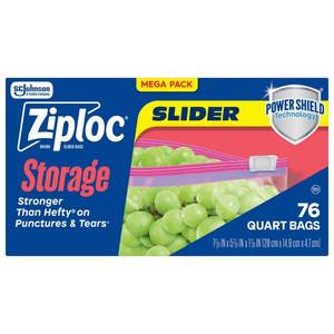 lot 14299 image: Ziploc Slider Quart Food Storage Bags for Meal Prep - 76ct BPA-Free, Slider Seal, Protects Against Spills