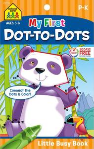 lot 14302 image: School Zone My First Dot-to-Dots Workbook 48 Pages, Pre-K, Preschool, Kindergarten, Activity Pad, Connect the Dots, Numbers 1-25, Coloring, Ages 3 to 6 (Little Busy Book Series)
