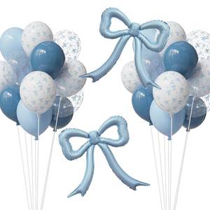lot 14307 image: Dusty Blue Bow Foil Balloon Kit �� 36pcs Light Blue And Clear Printed Bow Balloons Garland For Coquette Birthday Party Decorations, Baby Shower, Beach Bridal Shower,Room And Wall Decor