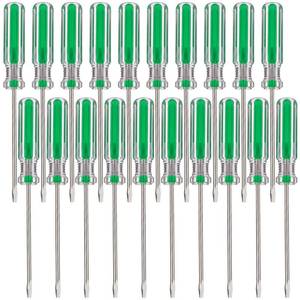 lot 14314 image: Lothee 20 Pack Mini Slotted Screwdriver 3.0mm Flat Head 5.12 (130 mm) Length Precision Flat Head Screw Driver with Non-slip Handle for Small Appliances Repair (Green)