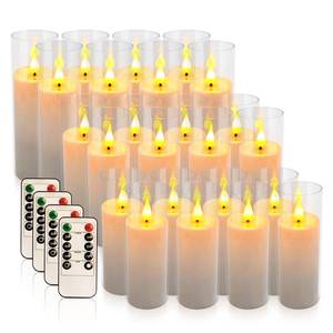 lot 19648 image: Aamdkcyu 24-Pack Premium Flameless LED Candles - Elegant White & Clear Acrylic Pillar Design with Realistic Flickering Flame, Remote Control & Timer for Weddings, Christmas, Halloween & Home Decor