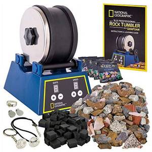 lot 19651 image: NATIONAL GEOGRAPHIC Rock Tumbling Kit - 3LB Extra Large Capacity, 3LB Rough Gemstones, 4 Polishing Grits, Jewelry Fastenings, an Educational STEM Science Kit (B08DL95CWL)