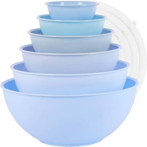 lot 19662 image: BoxedHome BPA Free Plastic Round Mixing Bowl with Lids, 12 Pack Nesting Bowls with Lids Set, Microwave and Dishwasher Safe Prep & Serving Bowls Great for Mixing, Baking, Serving (Pale Blue, 12pcs)
