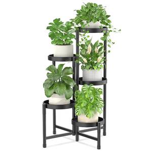 lot 19665 image: iDavosic.ly Plant Stand Indoor Outdoor, 5 Tier Metal Corner Shelf, Black
