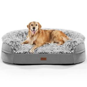 lot 19666 image: iweepet Fluffy Calming Orthopedic Dog Beds for Large & Extra Large Dogs, Supportive Dog Sofa Bed with 3.7 inch 28D Egg-Crate Foam, Removable Washable Plush Cover, Waterproof Lining,44����,Grey
