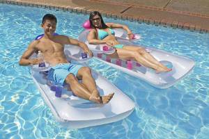 lot 19674 image: Poolmaster French Classic Pool Lounger ( Blue) 66 Long x 31 Wide, deflated