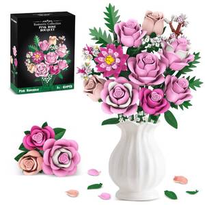 lot 19687 image: Pink Rose Bouquet Flowers Building Set, 834Pcs Roses Artificial Flowers Botanical Collection Kit for Adults Women & Men Gift for Xmax Gifts for Birthdays for Her Compatible with Lego Flowers