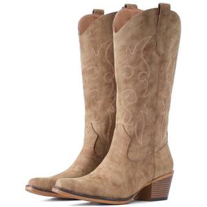 lot 20007 image: IUV Cowboy Boots For Women Western Cowgirl Classic Mid Calf Snip Toe Boot Size 9 (Slightly Worn)