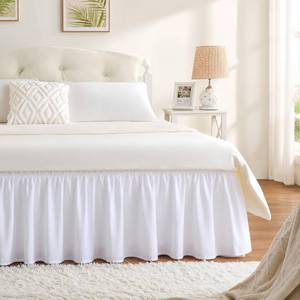 lot 20017 image: White Bed Skirt Queen Size 15 Inch Drop, Elastic Wrap Around Bedskirt