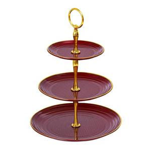 lot 20043 image: Soleebee 3-Tier Cupcake Stand, Round Plastic Tiered Serving Tray, Cup Cake Tower for Birthday Wedding Party Decoration, Cupcake Tier Stand Fruits Desserts Display (Burgundy Gold)