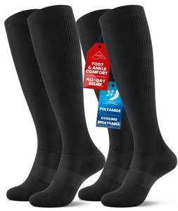 lot 20046 image: PULIOU Compression Socks for Women Men, Comfortable 20-30 mmHg Circulation Knee High for Travel, Flying, Athletic, 1 Pair (Black,S-M)