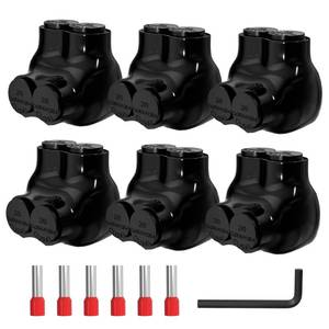 lot 20047 image: Joinfworld 2 Port Insulated Multi Tap Connector 20-6 Gauge Wire Connectors Aluminum to Copper Wire Connectors Single Side Entry Black Electrical Cable Connectors with Slotted Allen Hex - 6 Pack
