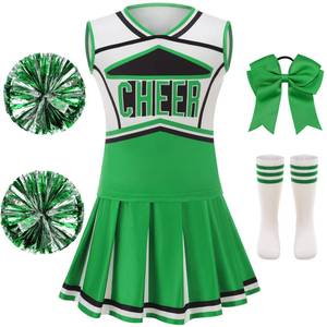 lot 20399 image: GRAJTCIN Cheerleader Outfit for Girls Cheer Uniform Cheerleading Costume Halloween Christmas Dress for 10-11 Years (150, Green)