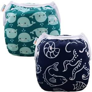 lot 20405 image: ALVABABY Swim Diapers 2pcs Reusable Baby Swim Diaper 9 Months-3T Adjustable Snap Washable Toddler Swimming Diaper for Pool Beach & Swim Lessons �� Waterproof PUL Leak-Proof UPF 30 Large Size