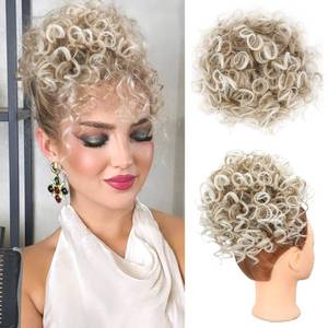 lot 20418 image: Lommel Messy Bun Hair Piece for Women 70g Elastic Drawstring Loose Wave Curly Buns Hair Piece Synthetic Curly Buns Hair Extensions for Women Daily Use(Ash Blonde with Bleach Blonde)