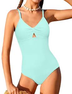 lot 20443 image: KANGKANG Girls Swimsuit, Teen Swimsuits for Girl 12-14 Light Cyan One Piece Bathing Suits with Tropical Flower Print Cover Up Tween Girls Swimwear Set (13-14 Y)