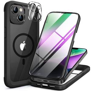 lot 20444 image: miracase Glass Series Designed for iPhone 14 Plus Case 6.7 inch, Upgrade Full-Body Magnetic Clear Case with Built-in 9H Tempered Glass Screen Protector,Compatible with MagSafe, Black