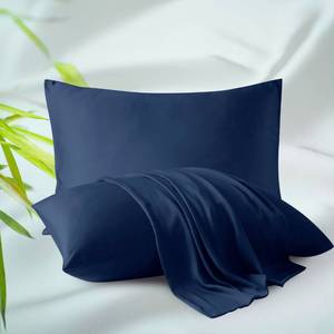 lot 20464 image: 4-Pack Bamboo Viscose Zippered Pillowcases Queen Size, Navy Blue