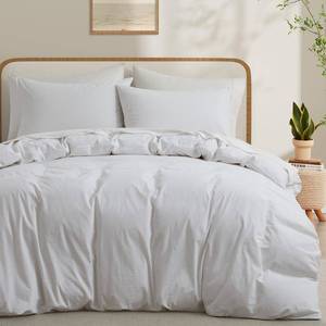 lot 20470 image: LOVQUE 100% Washed Cotton Duvet Cover, White, Full Size, 80x90 Inches