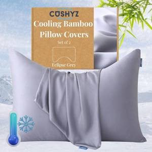 lot 20475 image: CUSHYZ Cooling Pillow Covers for Curved Pillows �� Queen 2-Pack 28x20 Eclipse Grey �� Moon-Shaped Zippered Pillowcases, 100% Rayon Derived from Bamboo, Ultra-Soft, Silky, Breathable, & Wrinkle��Resistant