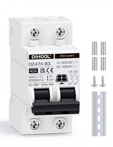 lot 20476 image: DIHOOL Solar Disconnect Switch, 40 Amp 2 Pole, DIN Rail Mount, Non Polarized, 12V 24V 48V 400V, ACDC Circuit Breaker, RV Battery Isolator, PV Array MCB, Thermal Magnetic Trip