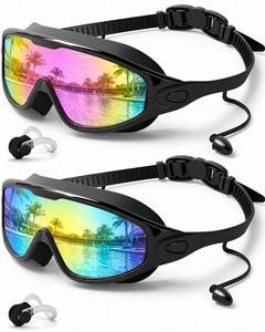 lot 20495 image: Swim Goggles 2 Pack, Wide View Anti Fog&UV Swimming Goggles for Audlt, No Leaking Swim Glasses for Men Women Youth