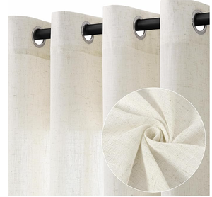 lot 20020 image: Cream Sheer Curtain Panel 30% Linen 70% Polyester with Grommets (Approx. 82x50) - Stock image may not match actual product image