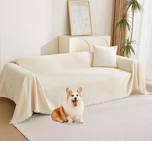 lot 20458 image: CreamOff-White Couch Slip Cover With Cushion Cover - Stock image may not match actual product image