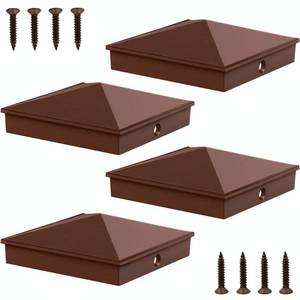 lot 1379 image: Azdele 6x6 Heavy Duty Aluminum Pyramid Post Caps Cover for Nominal Post(Actual 5.5 x 5.5 Wood Post), with Matte Finish Powder Coated Surface, for Fences Wood Post of Decks or Corridors, Brown 4Pack