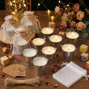 lot 1397 image: Lounsweer 36 Set Citronella Scented Candles Gifts Bulk with Mini 1.8 oz Metal Buckets Aromatherapy Candles Thank You Cards Hemp Rope White Organza Bags for Bridal Wedding Baby Shower Party Favor Guest