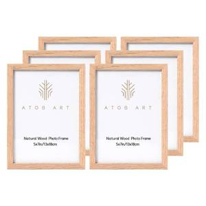 lot 1411 image: ATOBART 5x7 Solid Oak Wood Picture Frames, 6 Pack