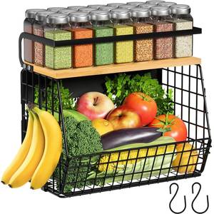 lot 1438 image: Ofiray-home Magnetic Shelf for Fridge with Wood Lid, Fruit Potato and Onion Storage Bins, Pantry Organizers & Storage, Large Container Magnetic Spice Rack for Refrigerator, Kitchen Counter, Cabinet